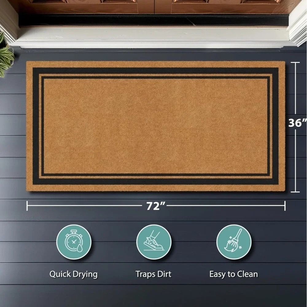 Barnyard Designs 36x72 Coco Coir Doormat Non Slip Large Double Door Entry Mat